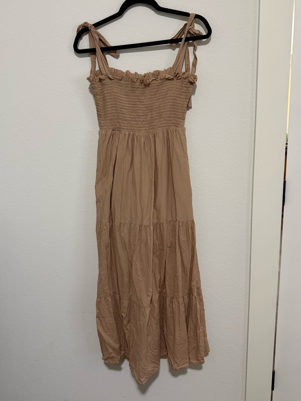 Petal & Pup Beige Tie-Shoulder Smocked Maxi Dress